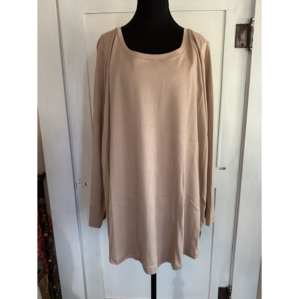 🖤Isaac Mizrahi Live! Essentials Beige Long Sleeve Boat Neck Tunic Top Size 3X